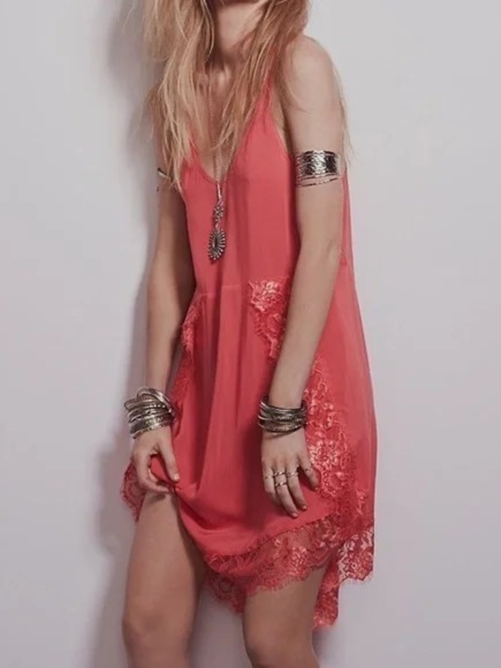IntimatelyLace Trim Tunic Slip Dress Terracotta Boho XS - Picture 3 of 10
